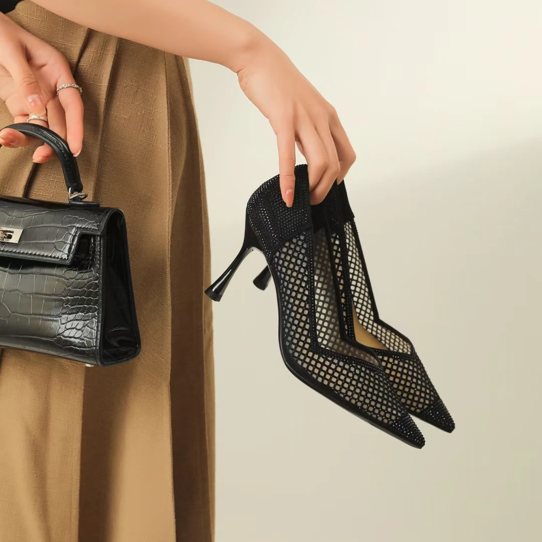 尖头法式水钻细跟高跟鞋夏季单鞋细跟时尚性感百搭