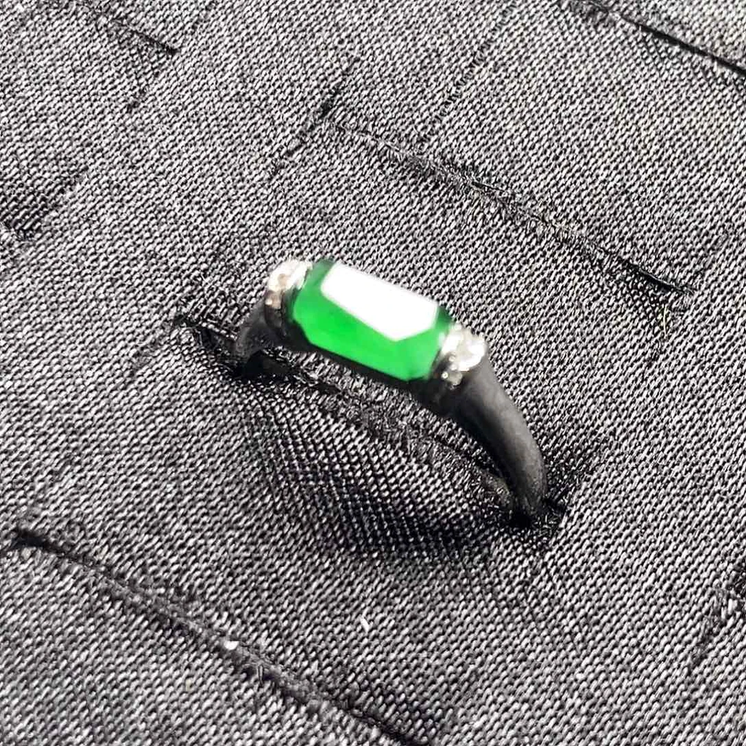 翡翠银S925镀金镶嵌戒指