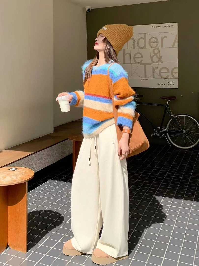 049 番外秋冬新款橘蓝撞色宽松慵懒风亲肤舒适休闲保暖外搭毛衣女