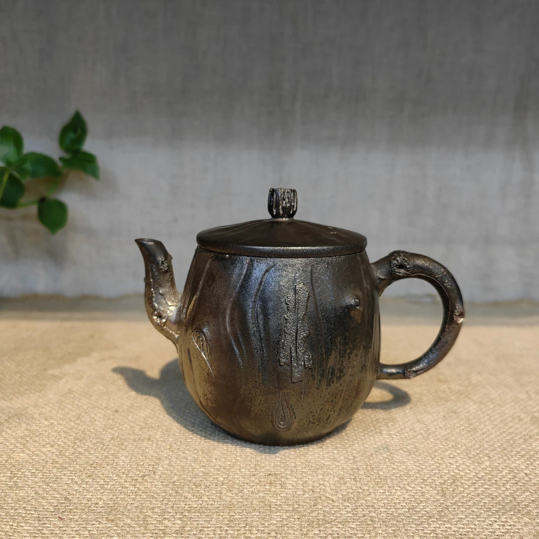 云南建水紫陶浪鬼无相柴烧作品白泥树桩壶200ml