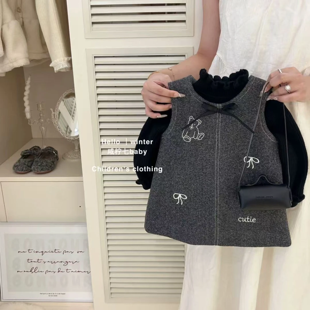 女童秋冬季连衣裙洋气新款加绒时髦背心2025新款儿童针织毛衣套装