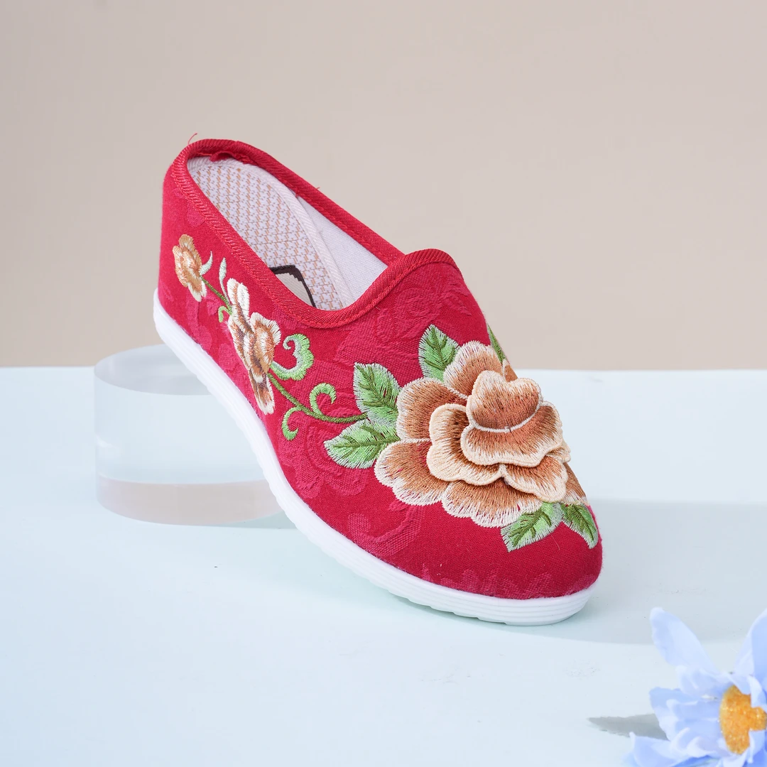 夏季新款中国风网纱坡跟鞋透气百搭民族风老北京布鞋809-268