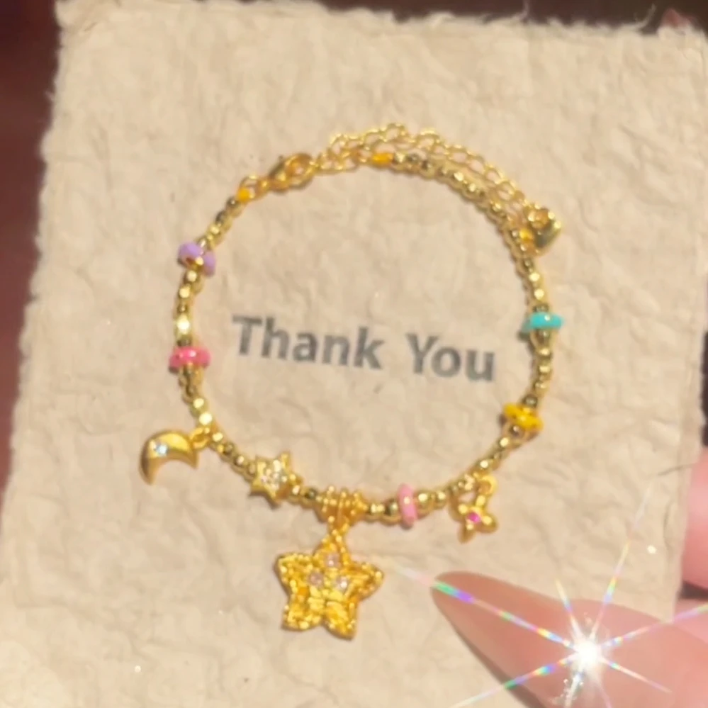 铜合金锆石手链 多巴胺点钻月亮金色五角星蹦迪珠星星手链可调节