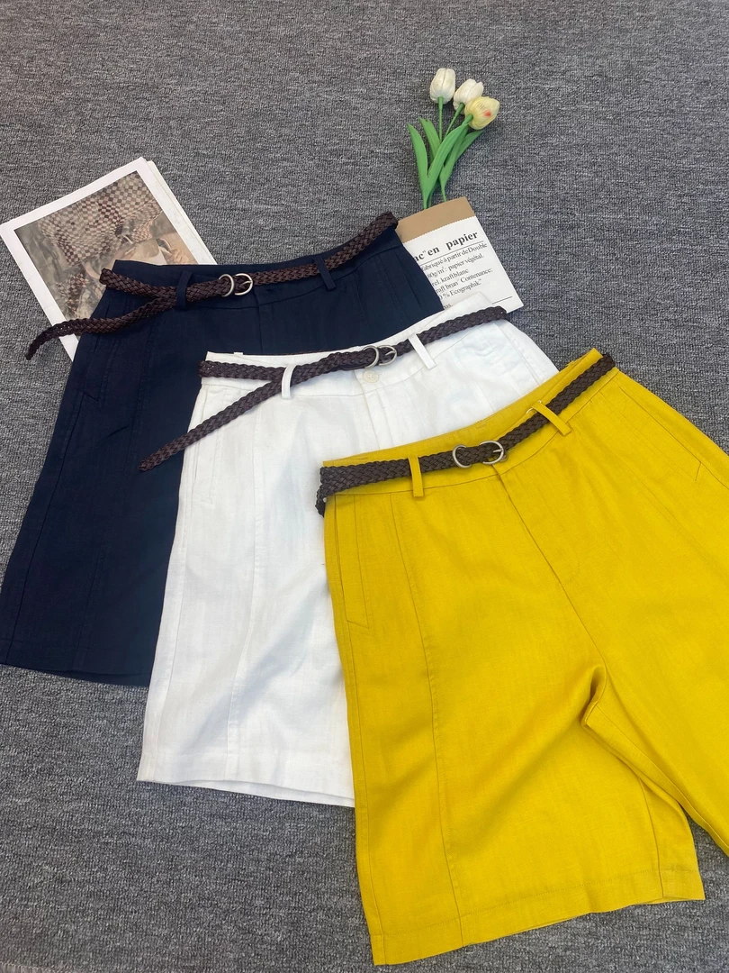 【苗姐优选】天丝亚麻腰带设计净版西装短裤HZ329