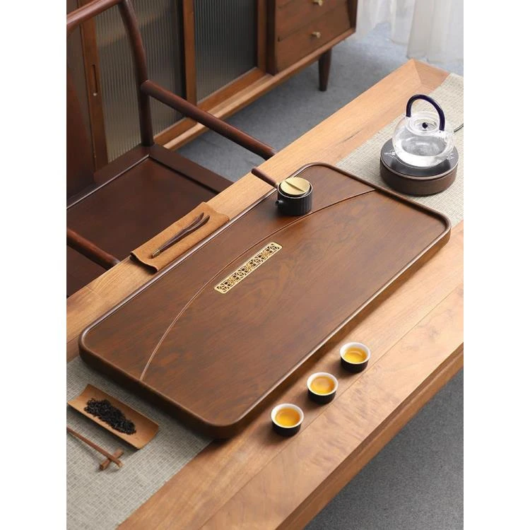 实木茶盘家用简约整块排水中式功夫茶具套装轻奢现代长方形小茶台