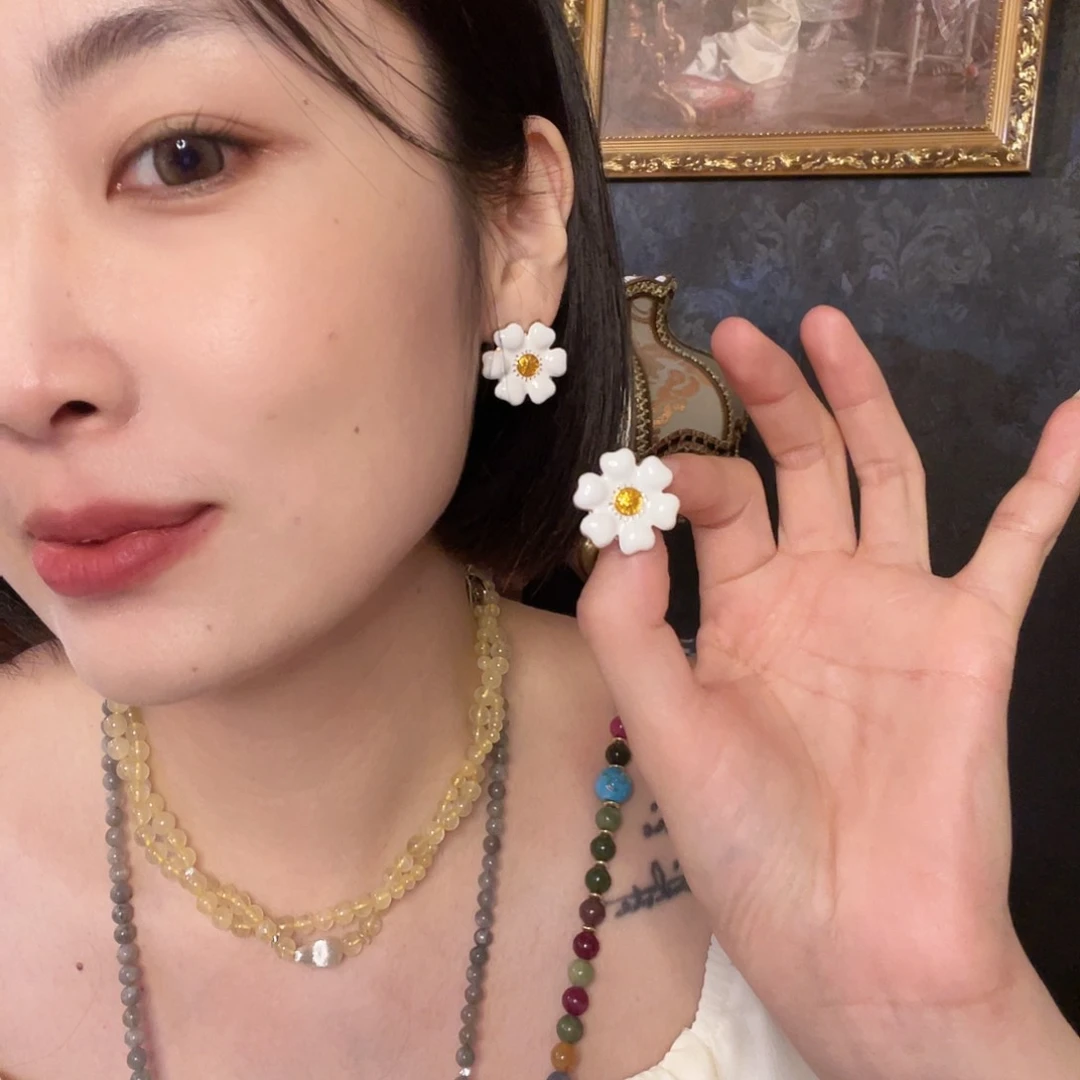 黄铜珐琅925银耳饰