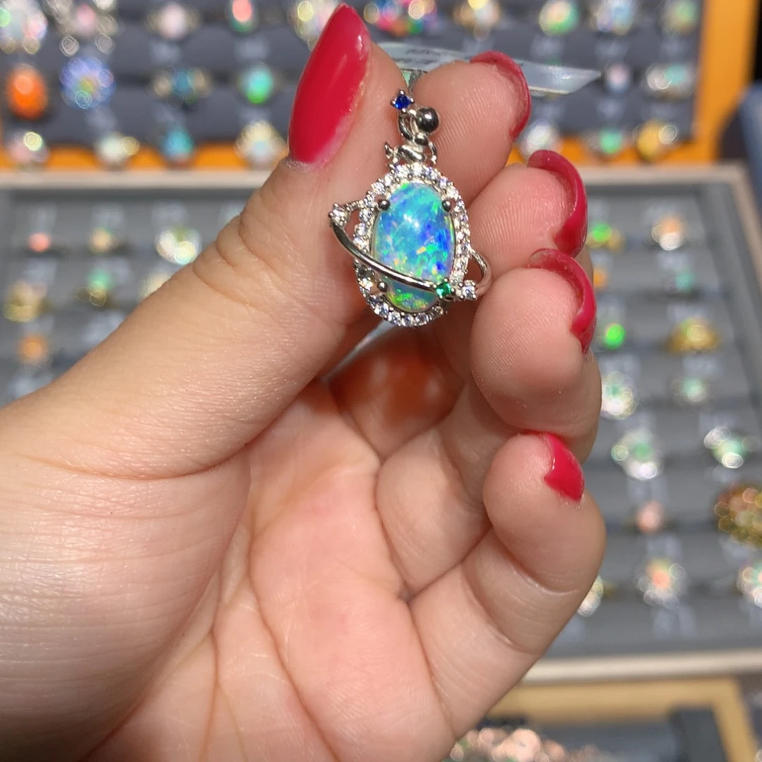 银S925镶嵌欧泊澳洲欧泊吊坠l