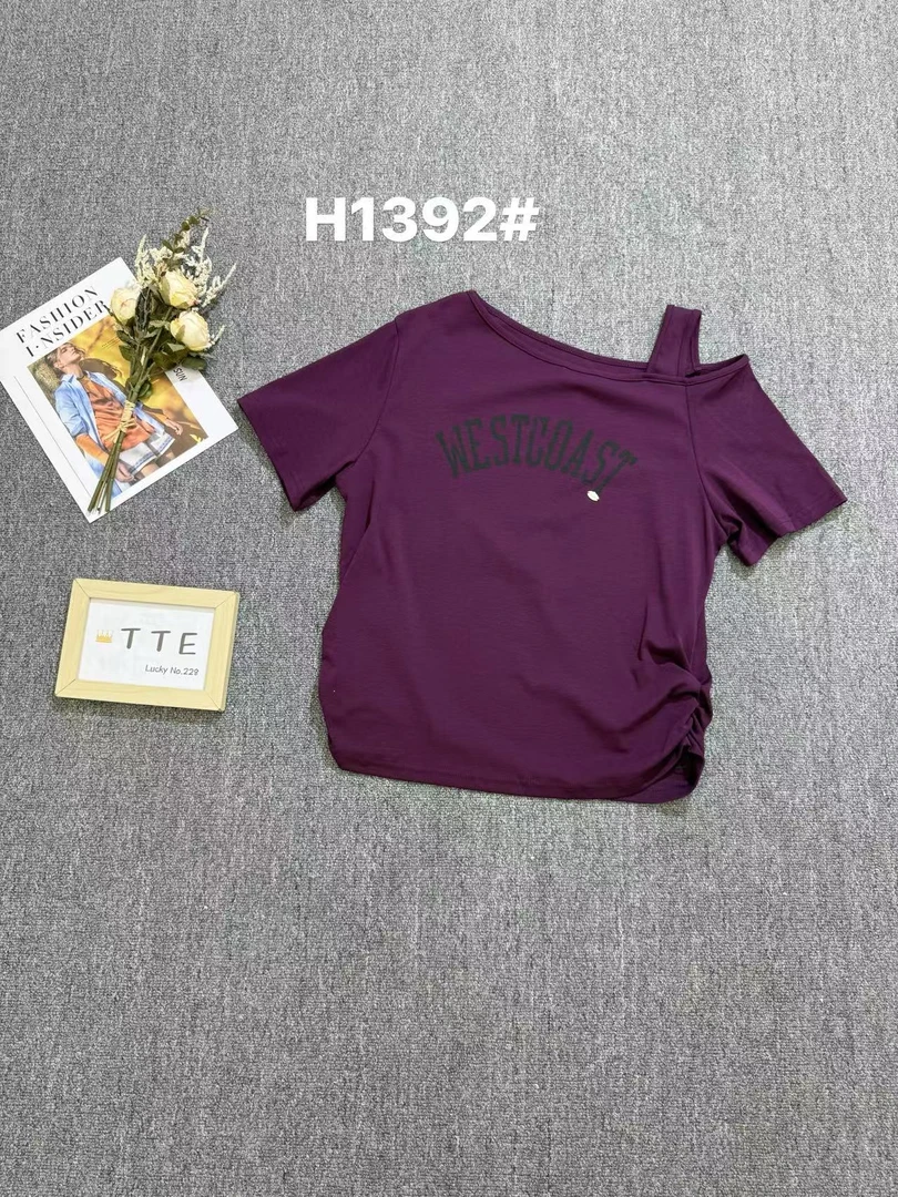 【TTE严选】2025夏装1392紫色路肩T恤（0618-14）