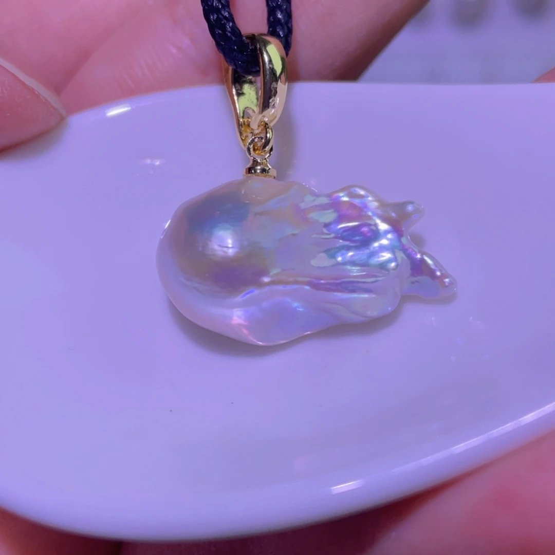 天然淡水珍珠吊坠银S925镶嵌淡水珍珠