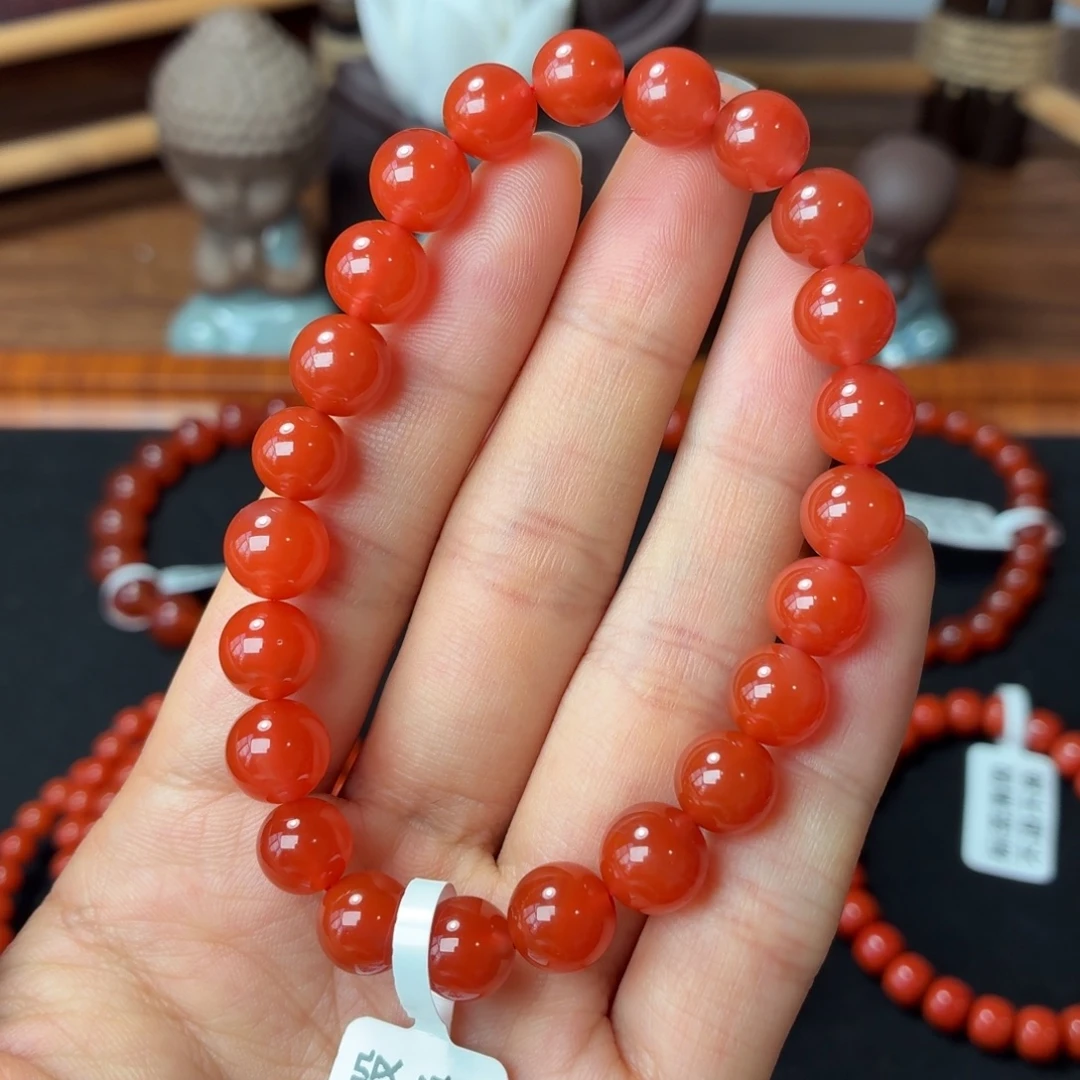 南红玛瑙未镶嵌手串保山原矿南红大黑洞冰红卡8+