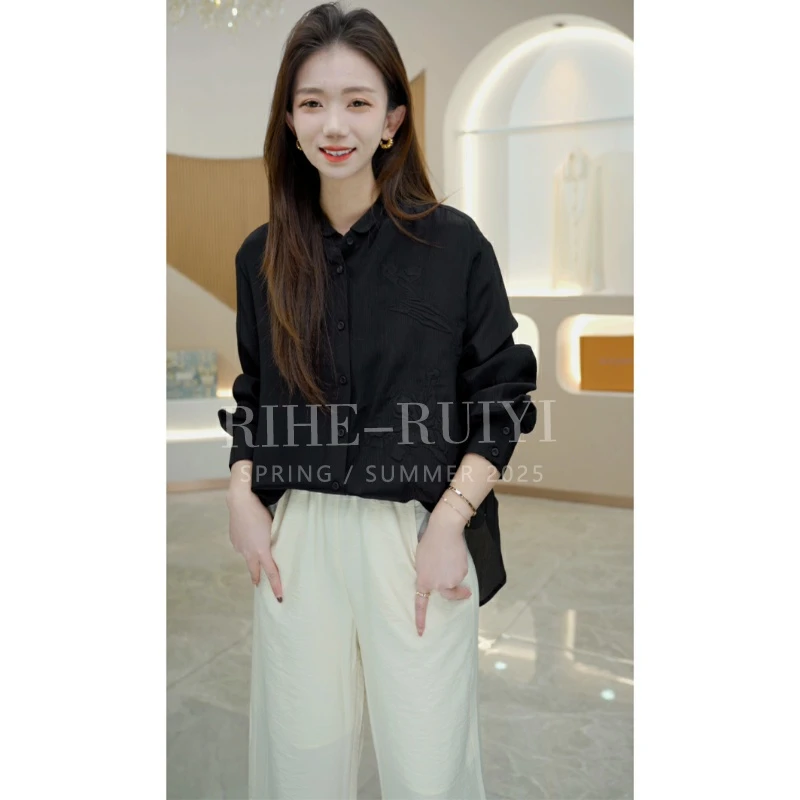 R H 【顺纡绉】精致小翻领时尚气质显瘦设计纯色桑蚕丝衬衫M2S561