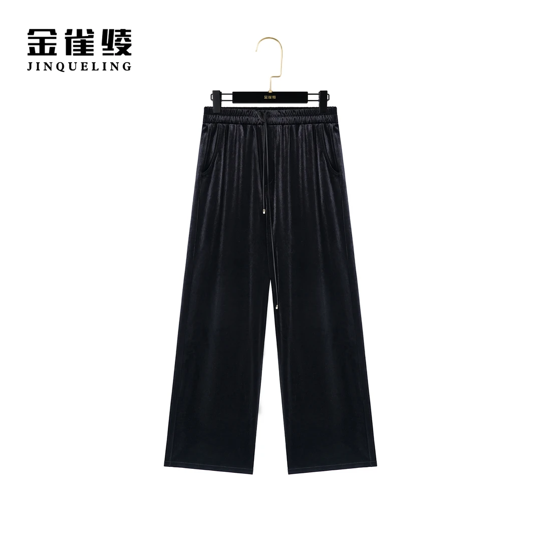 金雀绫【丝绒垂垂裤】弹力醋酸丝绒纯色高腰时尚显瘦休闲裤AK6229