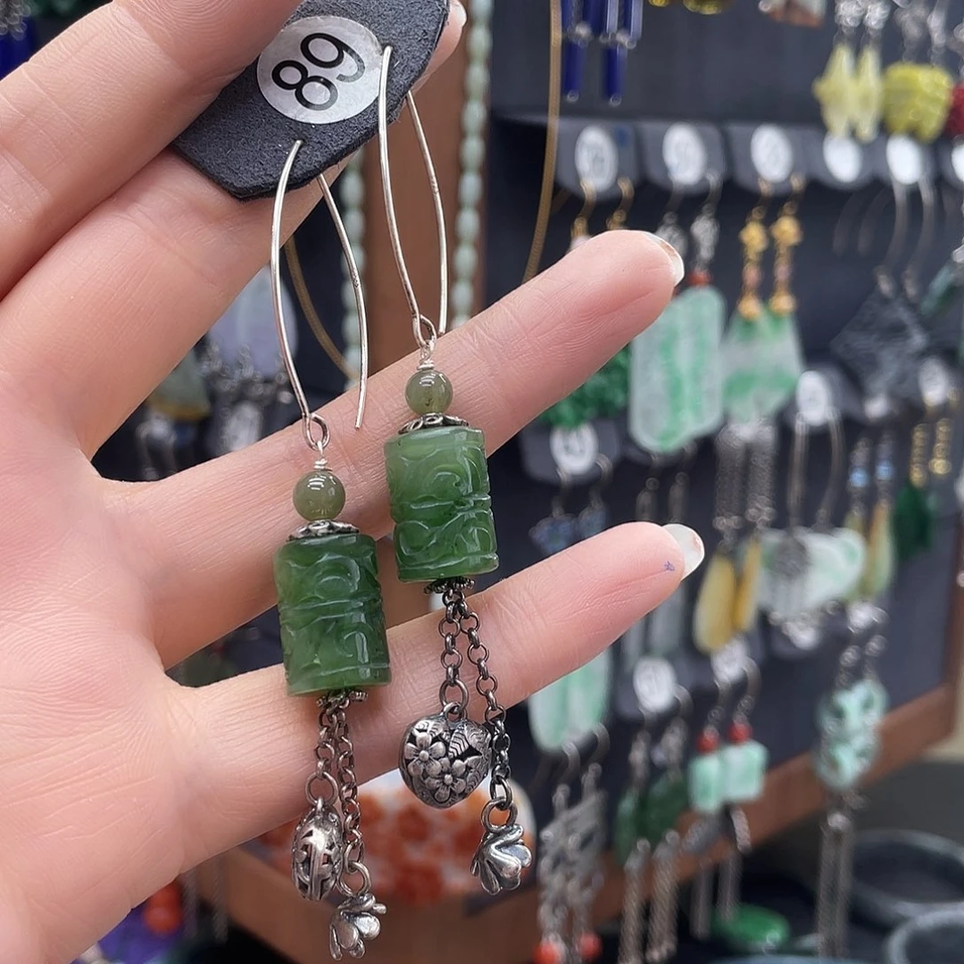 和田玉耳饰银S925镶嵌风****?453thnghhh