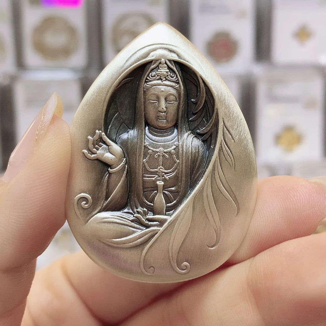 纯银滴水观音60克银章 原盒证