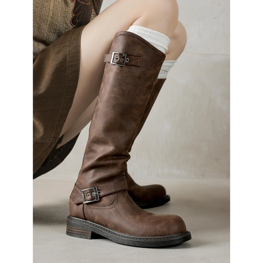 大码女41一43加肥脚肥平底大筒围胖mm粗腿靴长靴高筒靴骑士靴