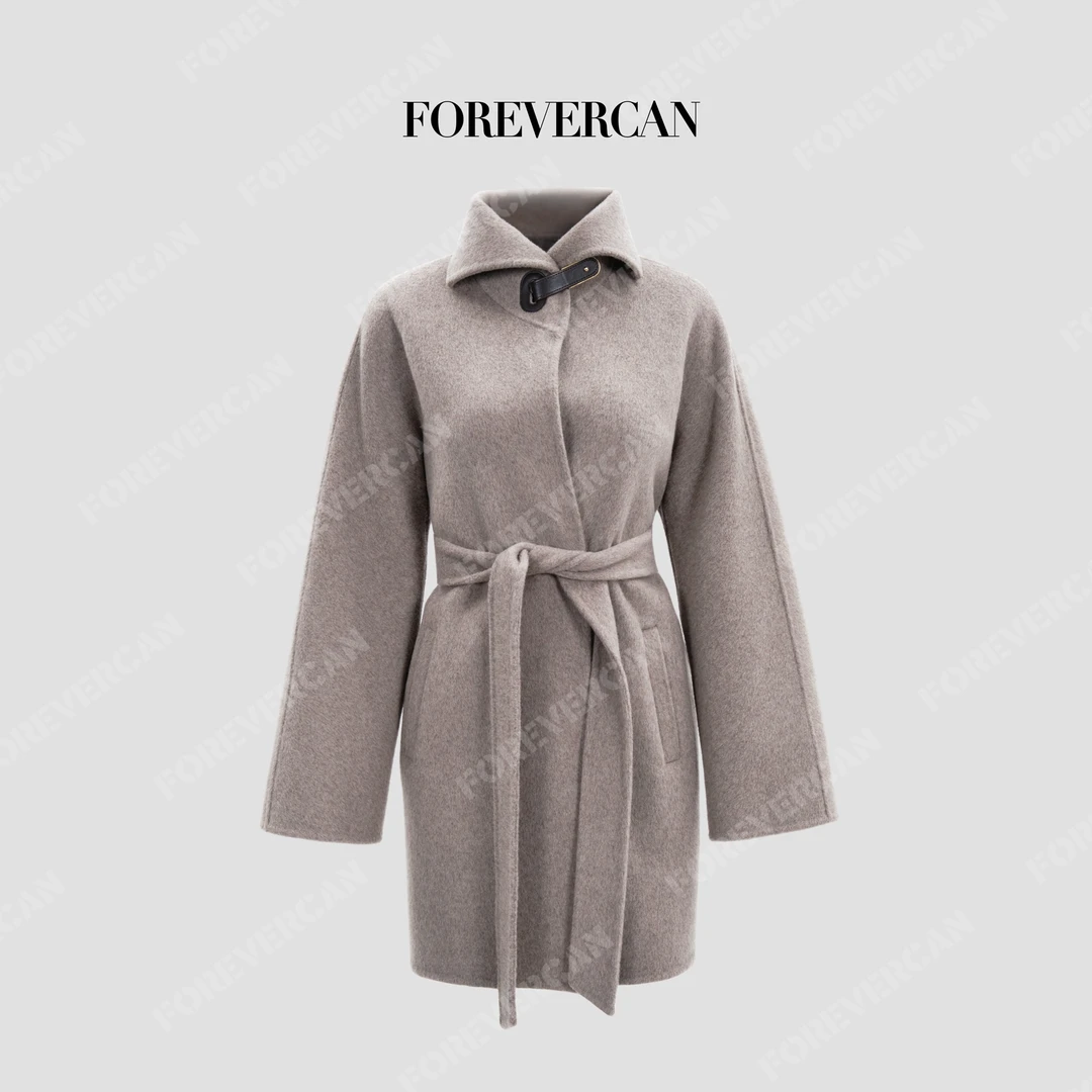FOREVERCAN“霍夫堡”立裁高比例羊毛呢漏斗领大衣外套WC57444