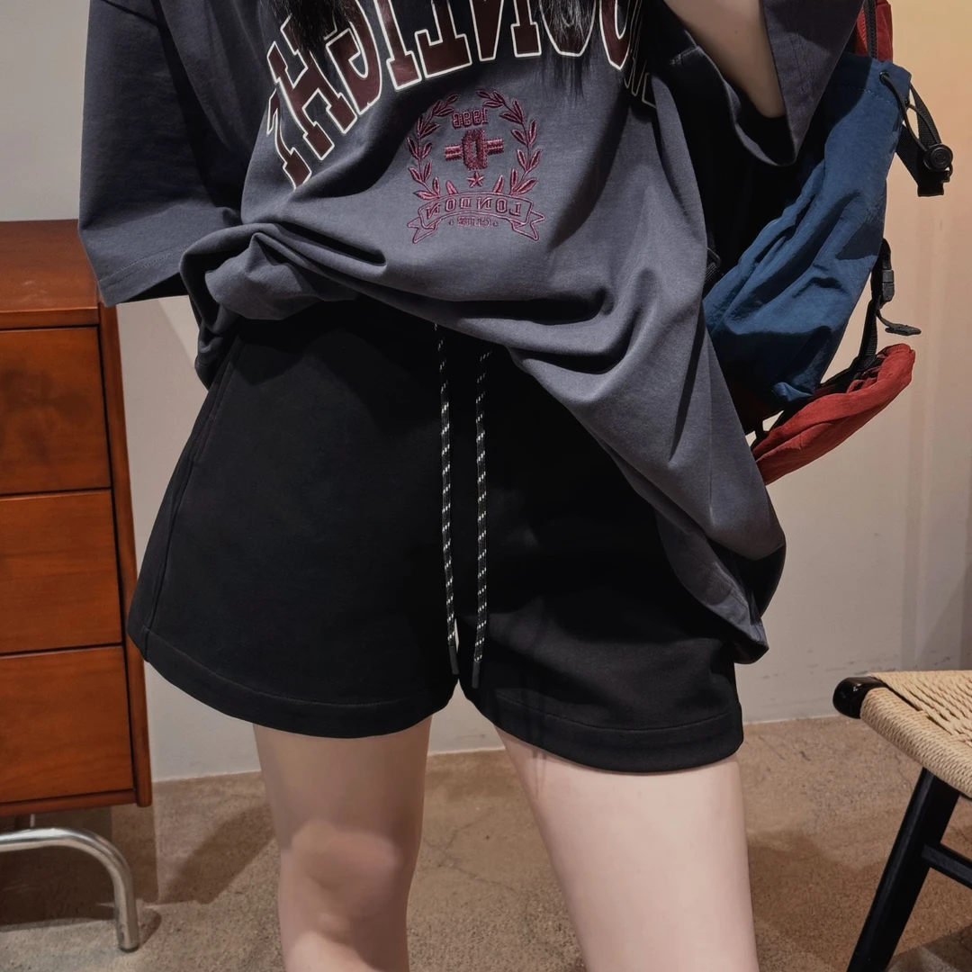 今婷时尚百搭女潮流高腰舒适简约宽松撞色抽绳纯色短裤-H25112304