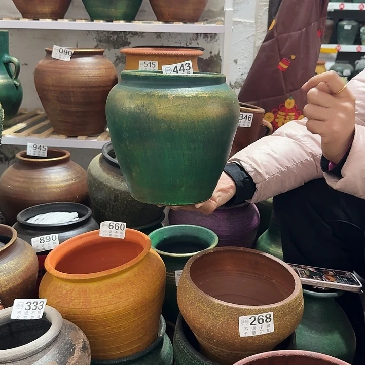 瑕疵金绿坛子443高度20口径14