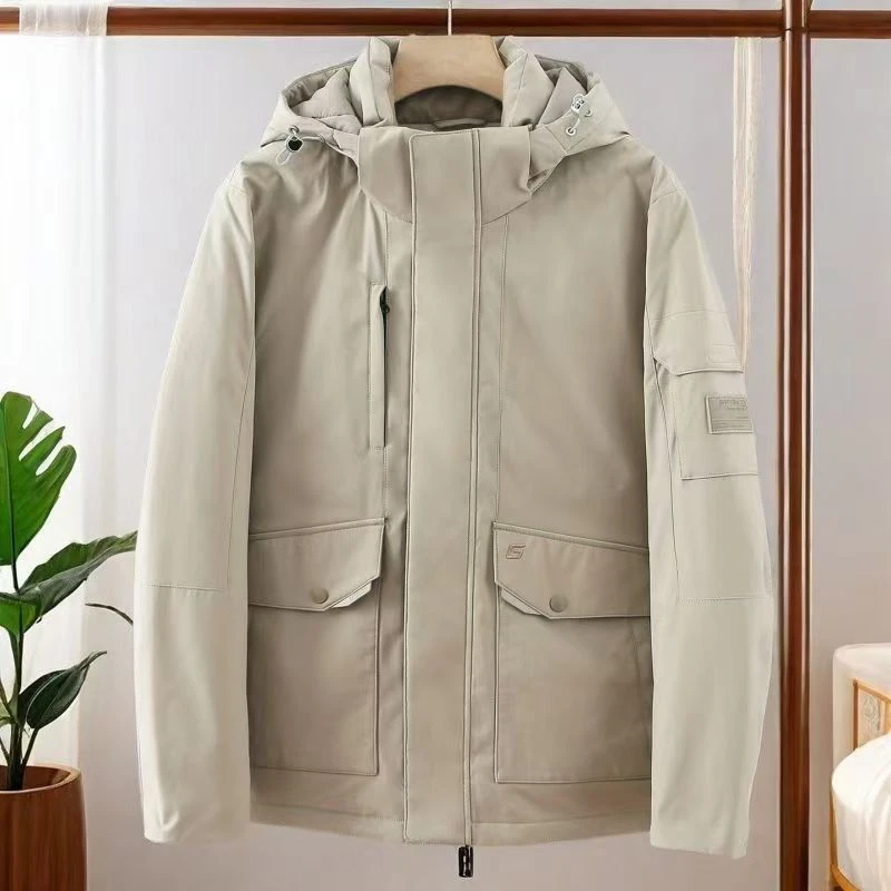 H撤柜男士秋冬季羽绒服时尚连帽90白鸭绒休闲工装防风保暖外套087