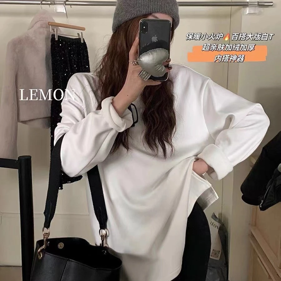 南瓜家纯白百搭加绒白t