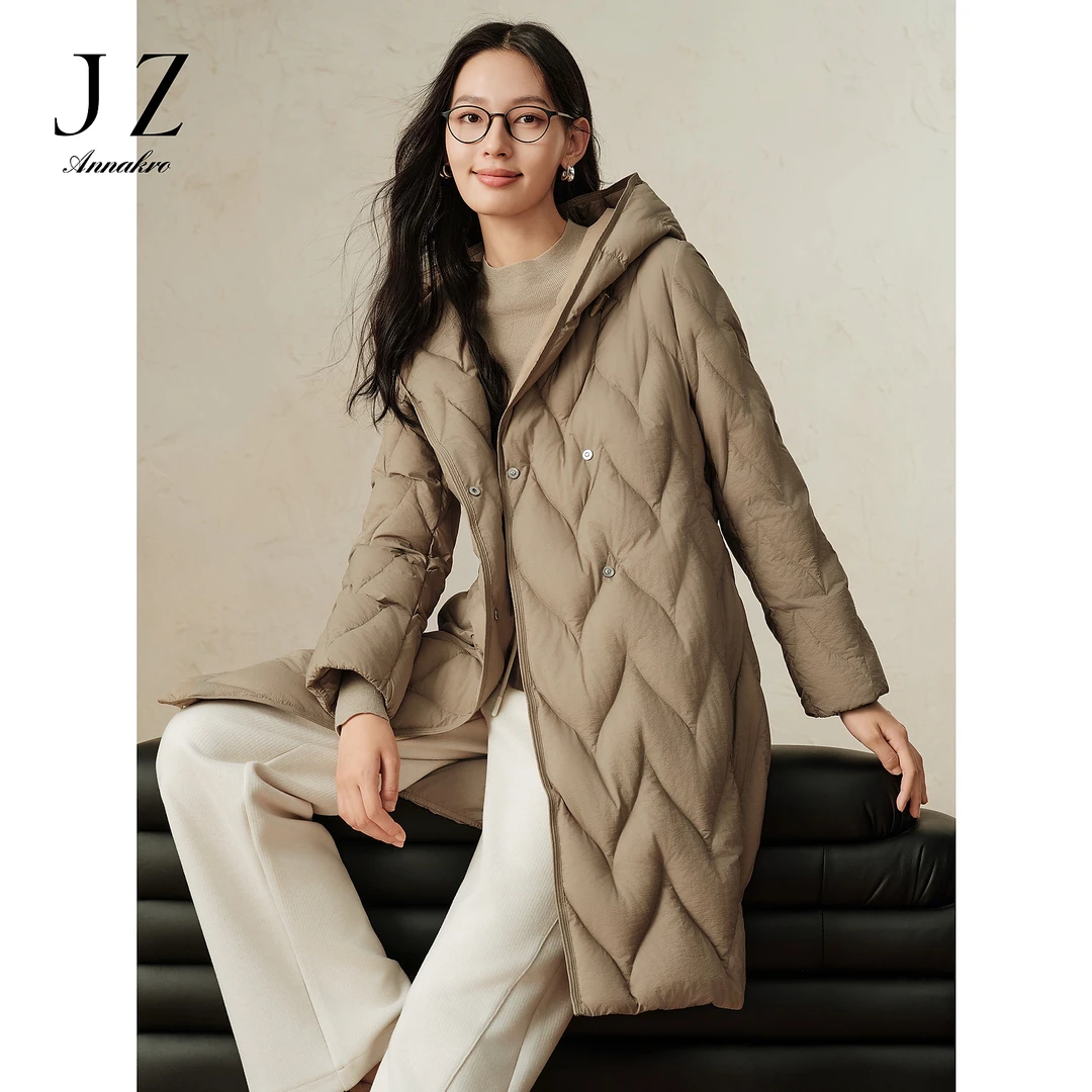【轻暖系列】玖姿·安娜蔻休闲松弛感连帽鸭绒羽绒服女2024冬季