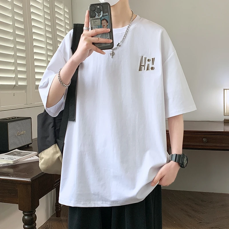 夏季新款短袖t恤男生青少年帅气男装学生百搭宽松潮流上衣港风