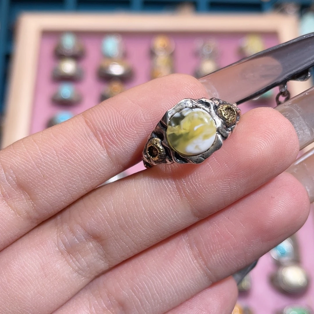 琥珀银S925镶嵌戒指