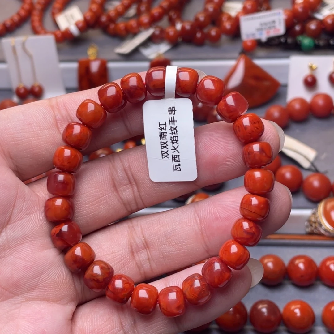 南红玛瑙未镶嵌南红玉石8.5mm瓦西牛血火焰纹老型手串