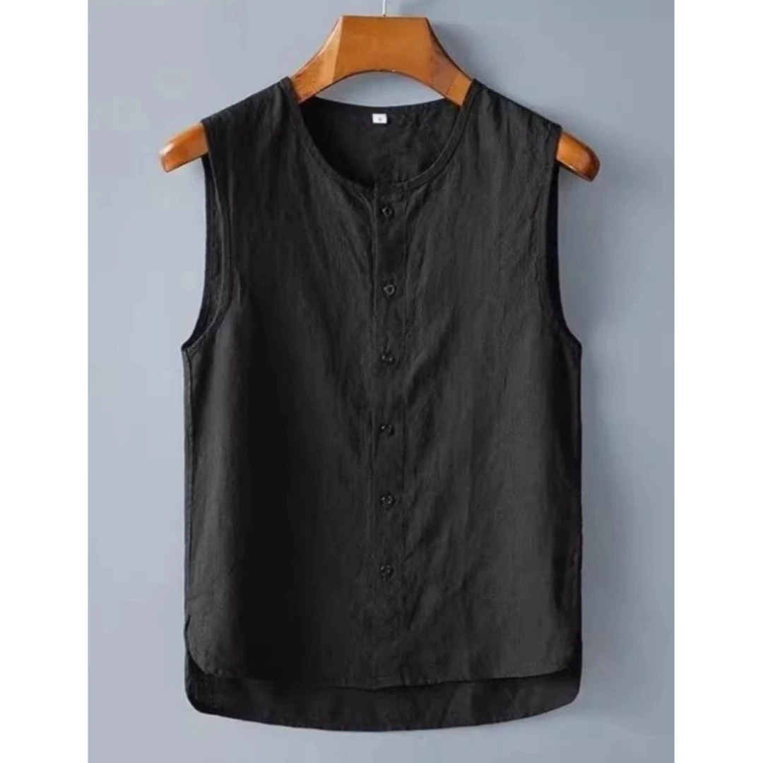 特大码300斤薄款中国风复古无袖马甲男背心无袖纽扣上衣衬衫潮牌2