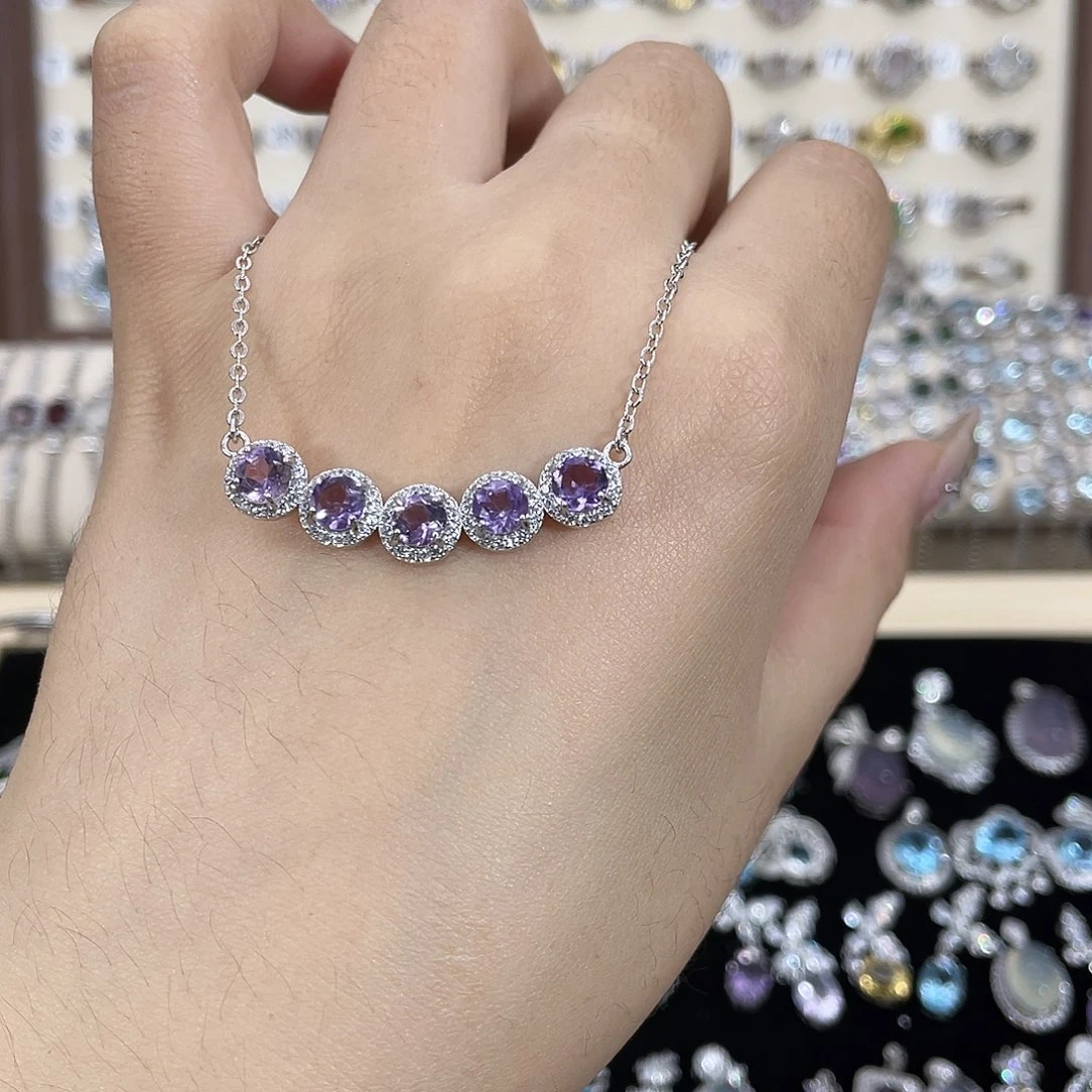 一***一紫晶银S925镶嵌颈饰