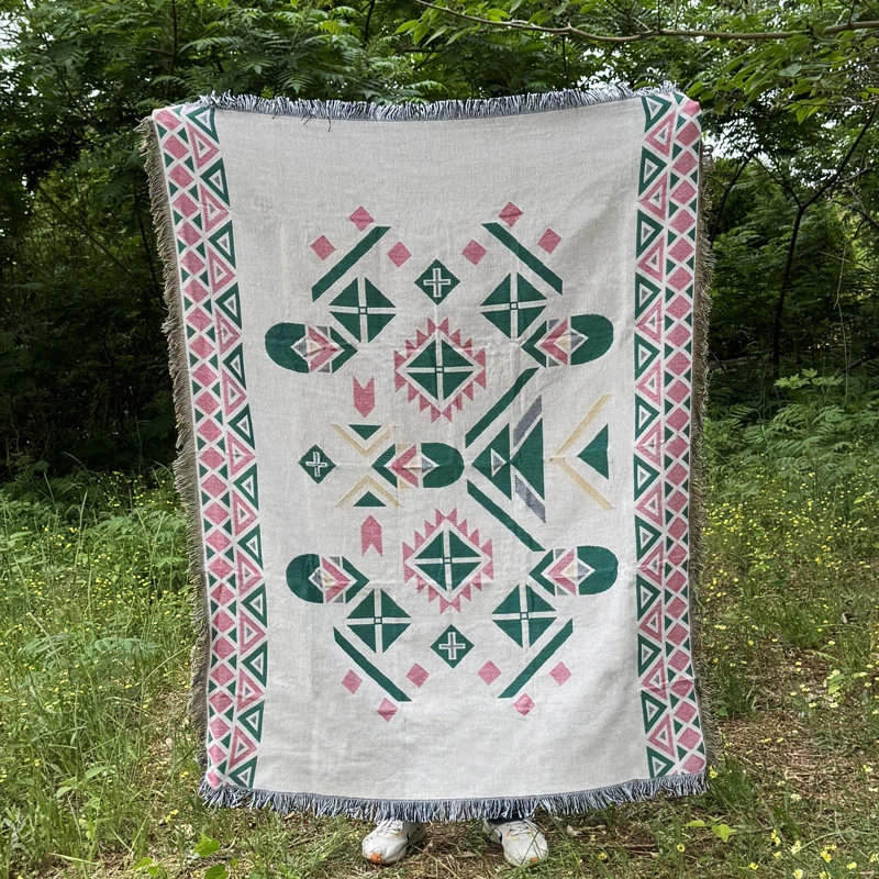 清爽美式几何风格披肩毯民族风挂毯露营毯沙发毯办公室空调毯