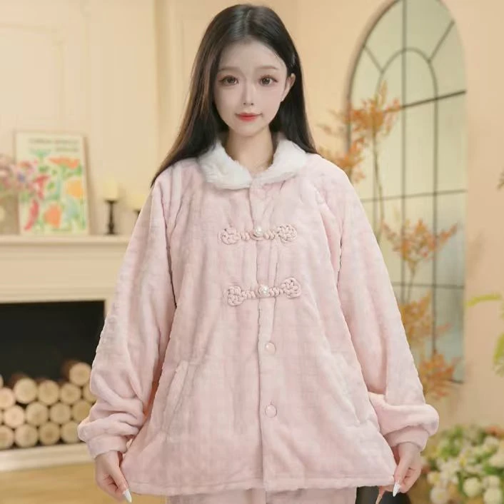 P~秋冬款长袖加绒家居服秋冬季加绒加厚保暖舒适睡衣