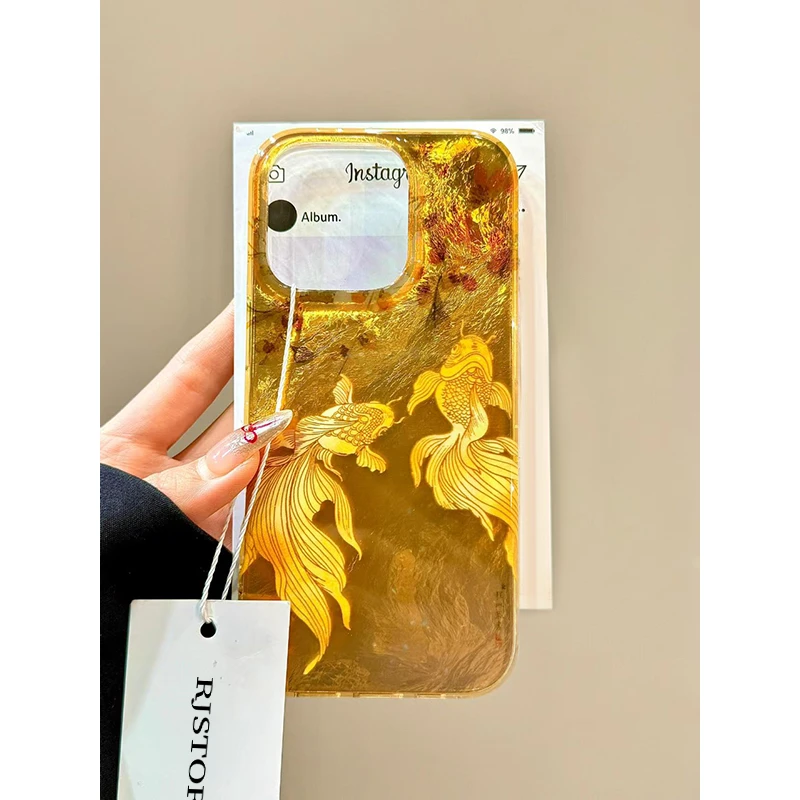 奥菲顿国风金钱锦鲤适用iPhone16冰川15手机壳华为vivo小米oppo套