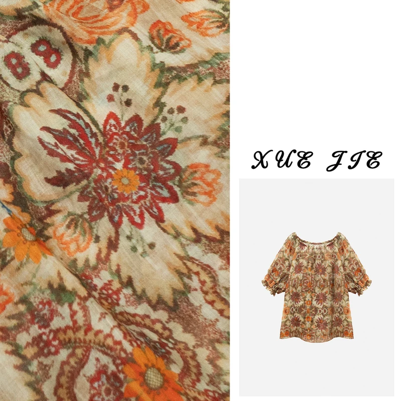 逸焰【雪姐荷塘月色】90861-麻料宽松型通勤夏季碎花女装百搭小衫