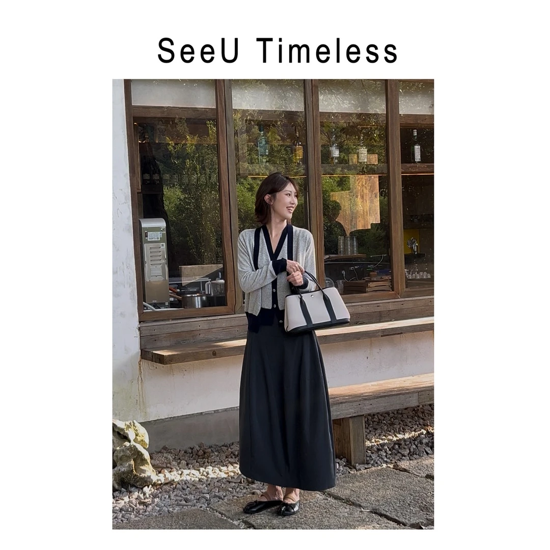 Timeless【奈尔系列】25秋季新款100%绵羊毛V领真两件针织衫