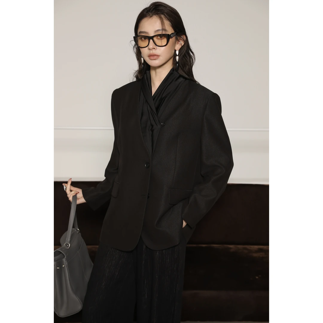 【静水流深】克制美 Row系风格褶皱丝巾领T型女式西装