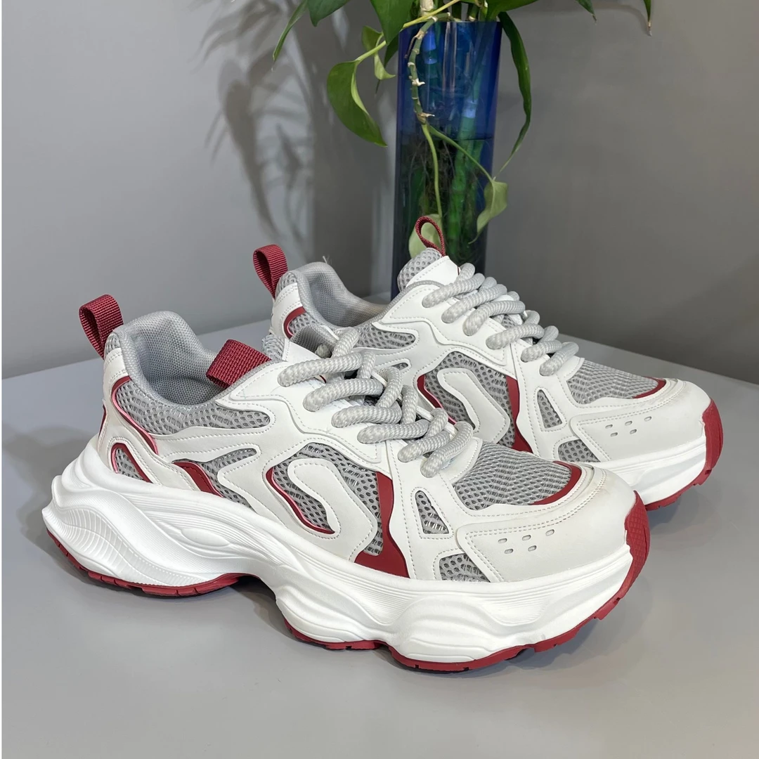 2025新款老爹鞋增高休闲鞋时尚厚底软底鞋透气夏季潮鞋男士白色