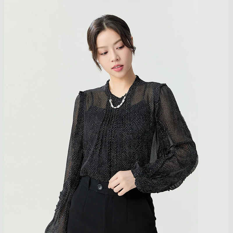 哥弟新款时尚精致优雅气质小系带两件套衬衣休闲百搭衬衫1301039