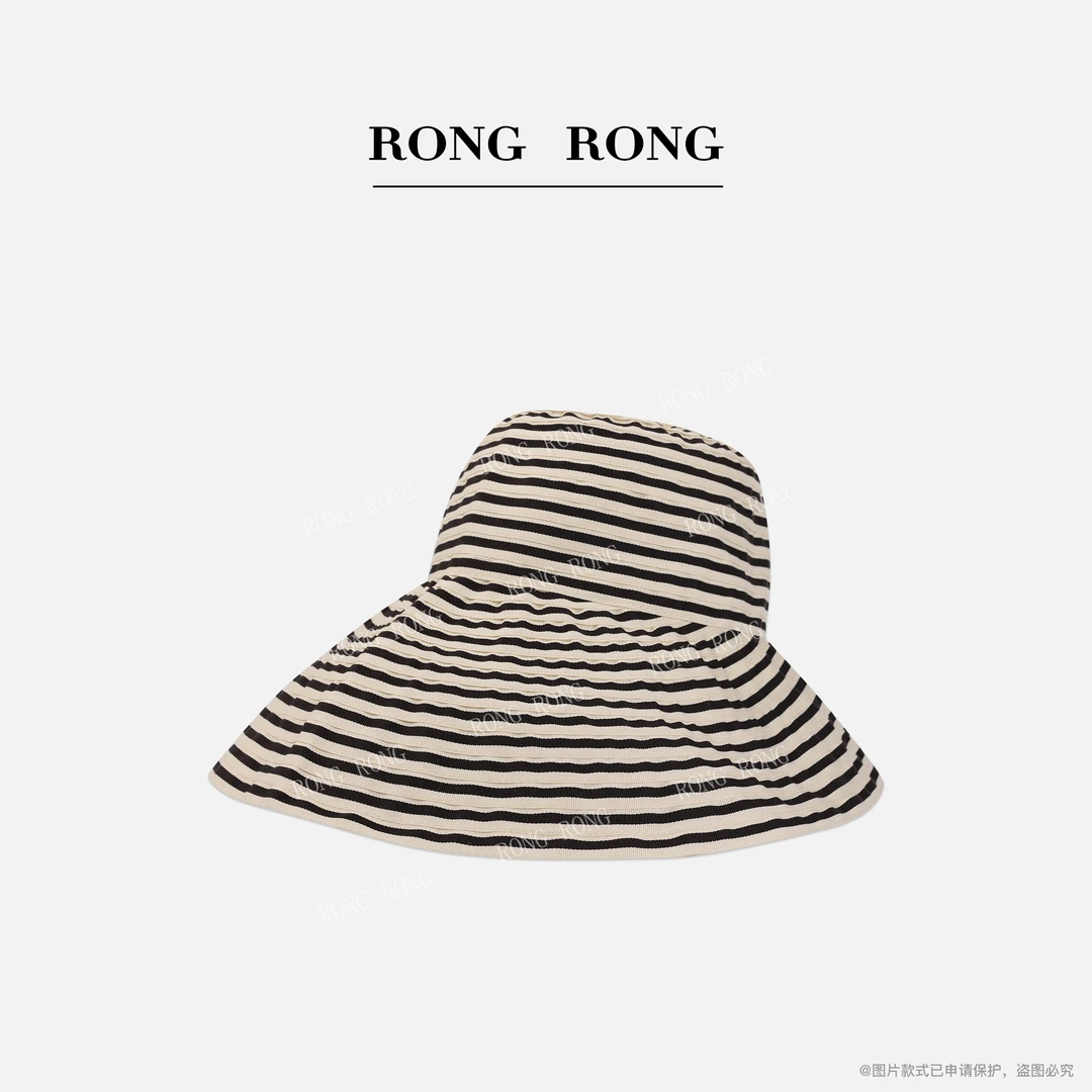 溶溶J RONGRONG 日系简约黑白条纹大帽檐遮阳帽FK0406-3