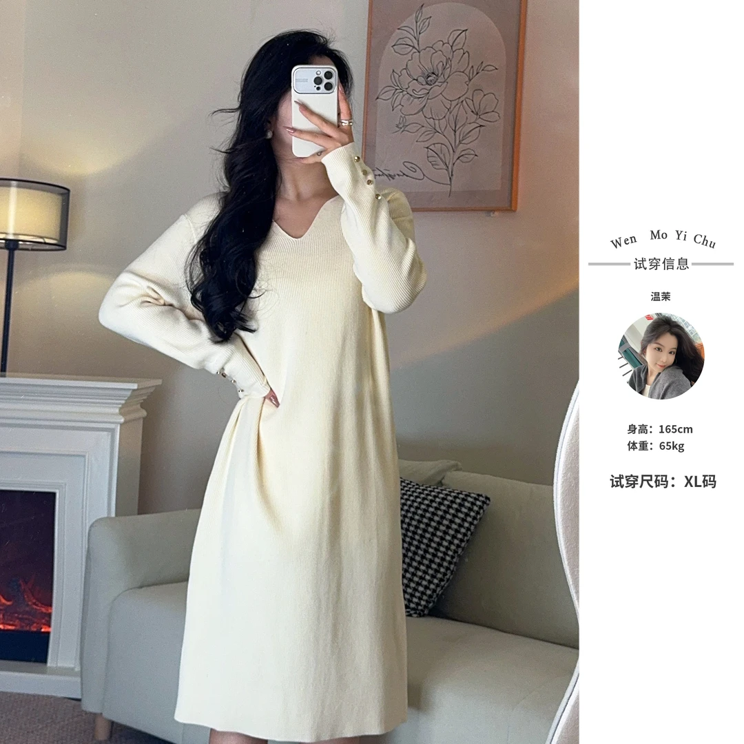 【温茉定制】2024冬季新款时尚慵懒感时尚百搭毛织裙-ZE1524331690