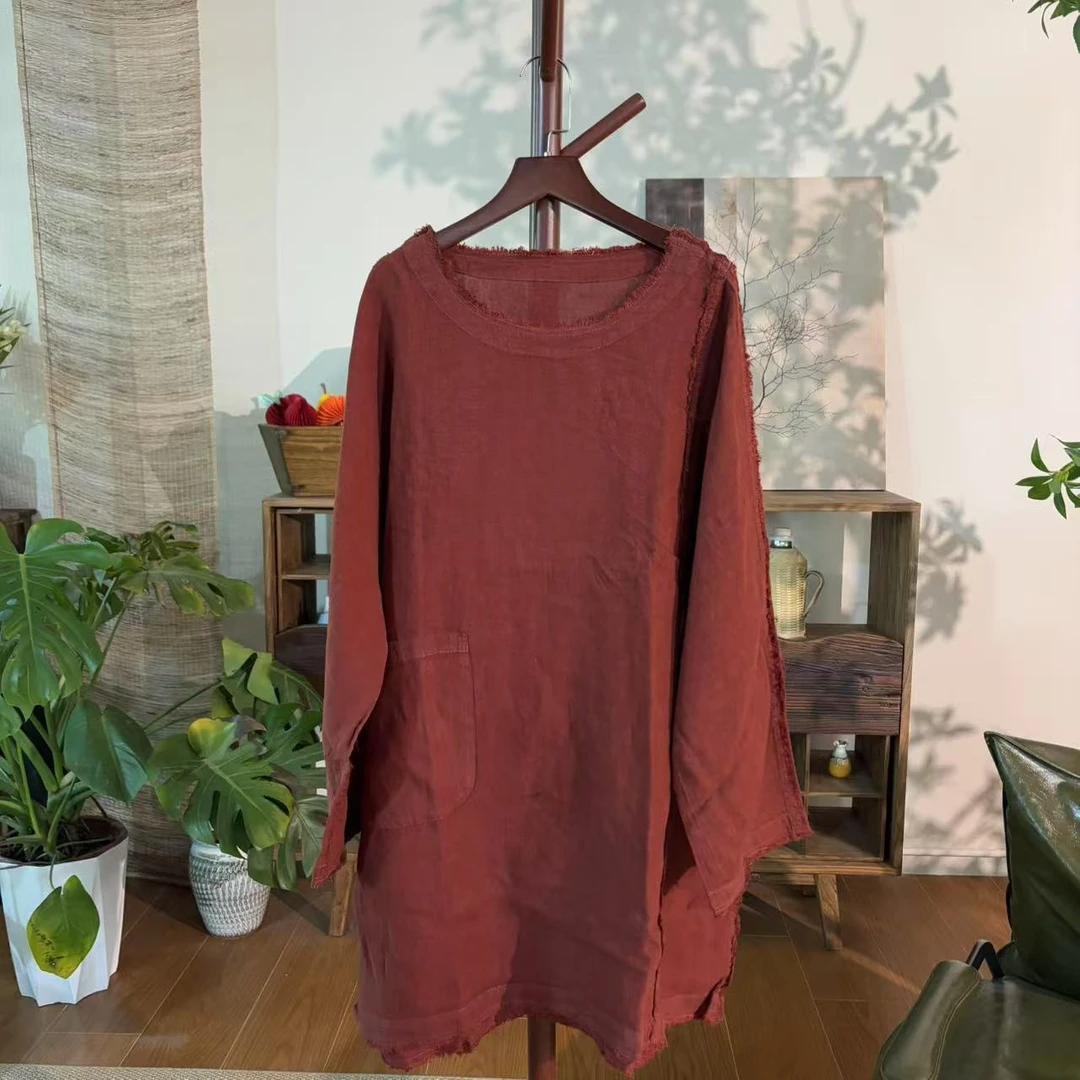 【大梅子推荐】设计款毛边圆领袍子X2288