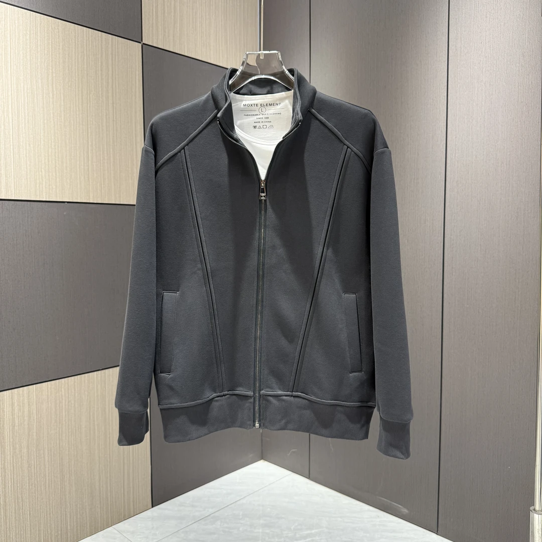 秋季男士新款质感厚实简约线条设计感拉链外套52082
