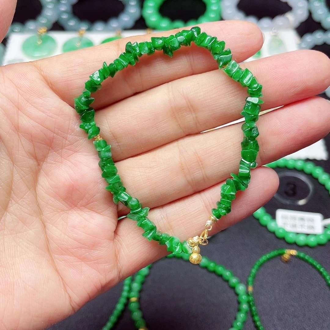翡翠18K金镶嵌手链天然缅甸翡翠A货卡5.5