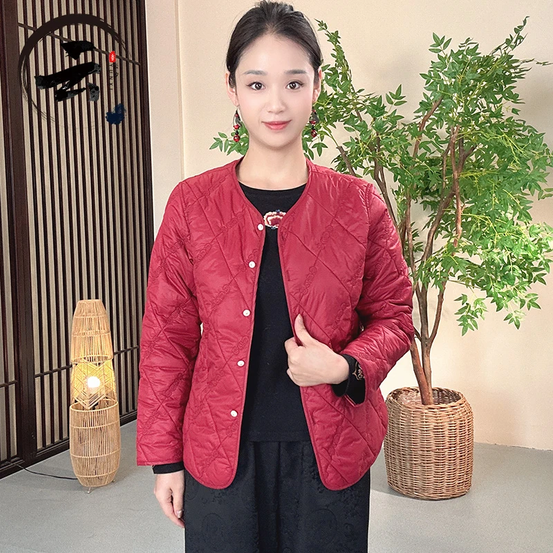 云汐8990新款新中式国风百搭显瘦圆领棉外套