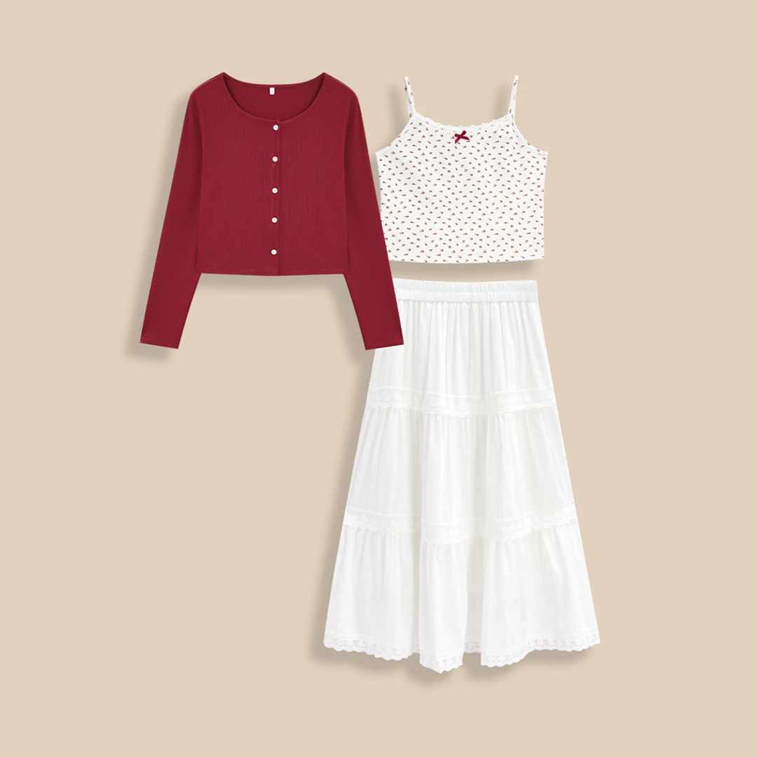 IEF/爱依服时尚套装2025早秋新款法式小清新花女气质显瘦上下套裙