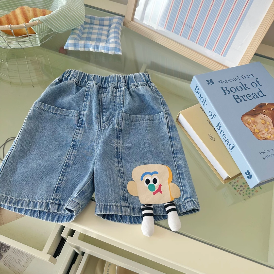 【小面包】XK255132男小童2025夏吐司趣味五分裤牛仔裤