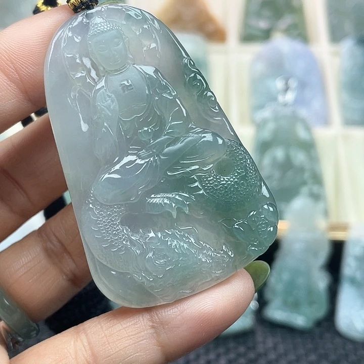颈饰未镶嵌翡翠四**惑天然缅甸翡翠A货御龙，阿弥陀佛