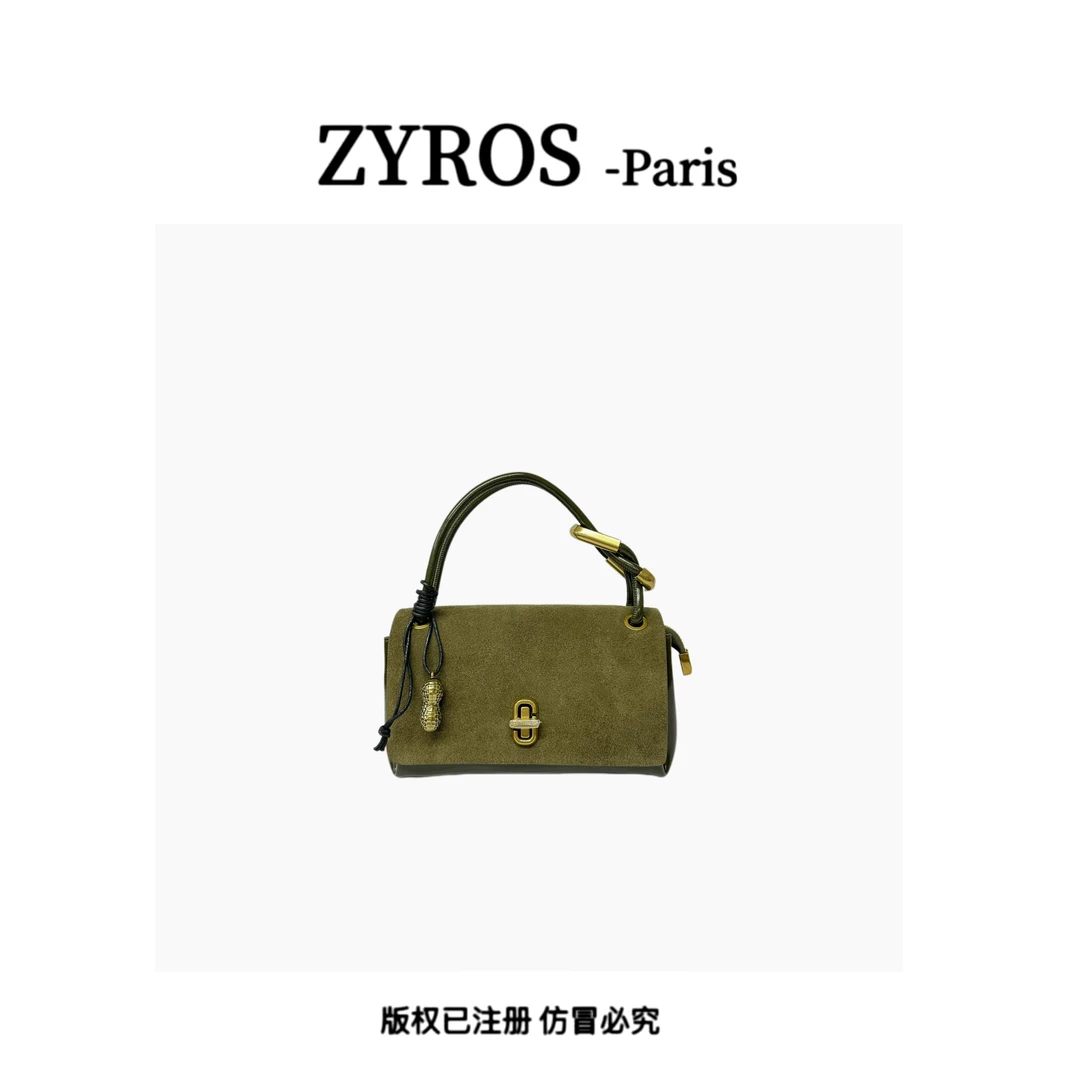 ZYROS/秋冬新款绿拼黑高级感休闲时尚百搭手拎斜跨小邮差包女Z425