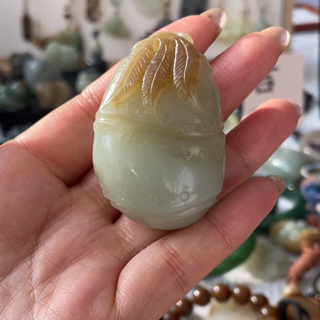 和田玉未镶嵌把件竹节手把