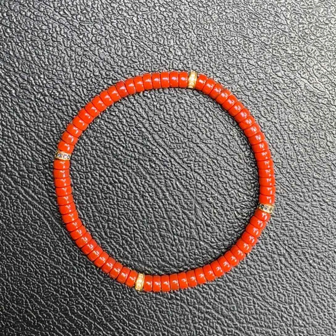 南红玛瑙南红18K金镶嵌锦红药片单圈4.7